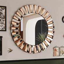 LUVODI 24" 32" Round Wall Mirror Decorative Silver Glass Vanity With Beveled Crystal Bling Sunburst Frame Edge For Livingroom Bathroom Diningroom Bedroom - 棕色 - 查看 1