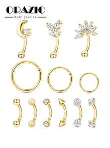 ORAZIO 1 Pieza Piercing de 16G para Rook, Anillos de Ceja, Piercing de Acero Inoxidable para Labio, Aros de Cartílago para Rook, Daith, Pendientes Trágus, Barra Curva con CZ para Perforación Corporal