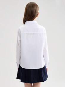 SOLOCOTE Camisa blanca formal de unicolor con bolsillo en el pecho para niñas preadolescentes