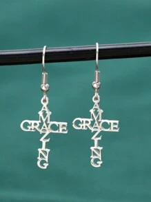 Juego de 2 a 8 piezas de aretes con forma de cruz, letra de fe "Gracia asombrosa Fe Dios" y corazón, colgante de oración, joyería para el Día de la Madre, la Madre, el Día de San Valentín, regalo