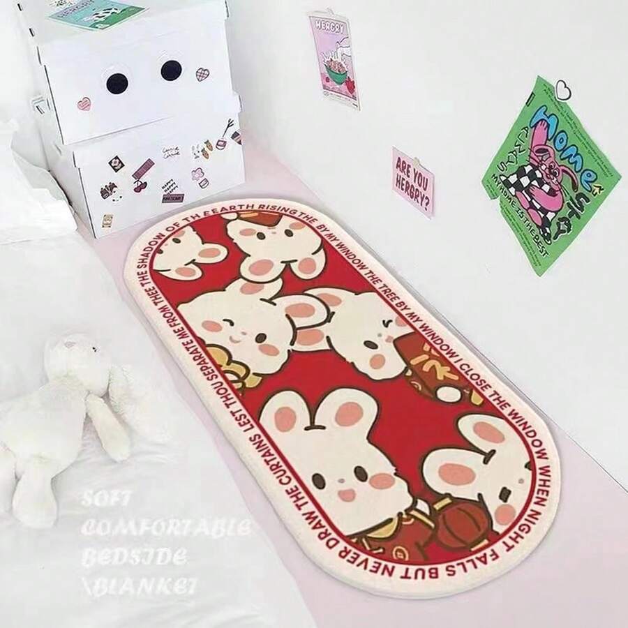 1 tấm thảm dài hình thỏ dễ thương màu đỏ và trắng, thảm trang trí phong cách hoạt hình, thảm nhung chống trượt không đối xứng, thích hợp cho phòng khách, phòng ngủ, phòng tắm, nhà vệ sinh, hành lang, phòng chơi, nhà bếp, ban công, lối vào, hiên nhà, mọi mùa, có thể giặt được, trang trí nhà độc đáo - Đỏ và trắng - Xem 1