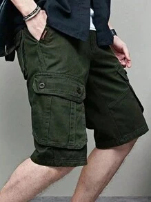 Pantalones cortos para hombre . Hombres Shorts cargo con bolsillo con solapa sin cinturón. Bermuda Tipo Cargo Work Shorts Táticos Uso Tudo Bermudas, Manfinity Shorts De Carga Para Hombre De Ajuste Holgado Con Bolsillo De Solapa Lateral - Verde militar - Ver 5