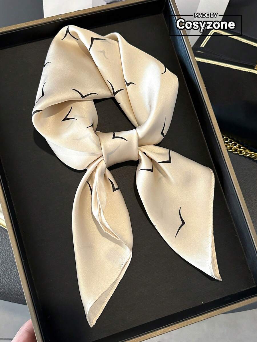 1 件海鸥印花 70 厘米丝缎女式头巾，春夏季多功能头饰头巾、发带、头带非常适合装扮您的外观 - 米色 - 查看 1