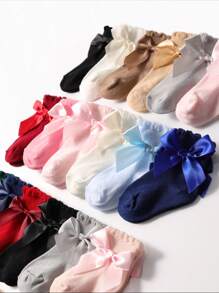 12Pairs Random Color Cute Bow Decorative Socks For Baby Girls Toddler Cute Socks - Multicolor - View 2