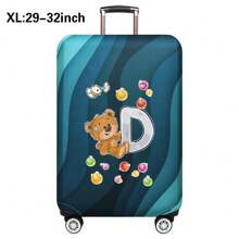 行李箱罩旅行箱罩适用于 18 至 32 英寸行李箱保护套男女户外假日旅行必备配件涤纶行李箱弹力防尘罩时尚首字母 A 至 Z 熊字母印花包适用于学校学校配件学校用品