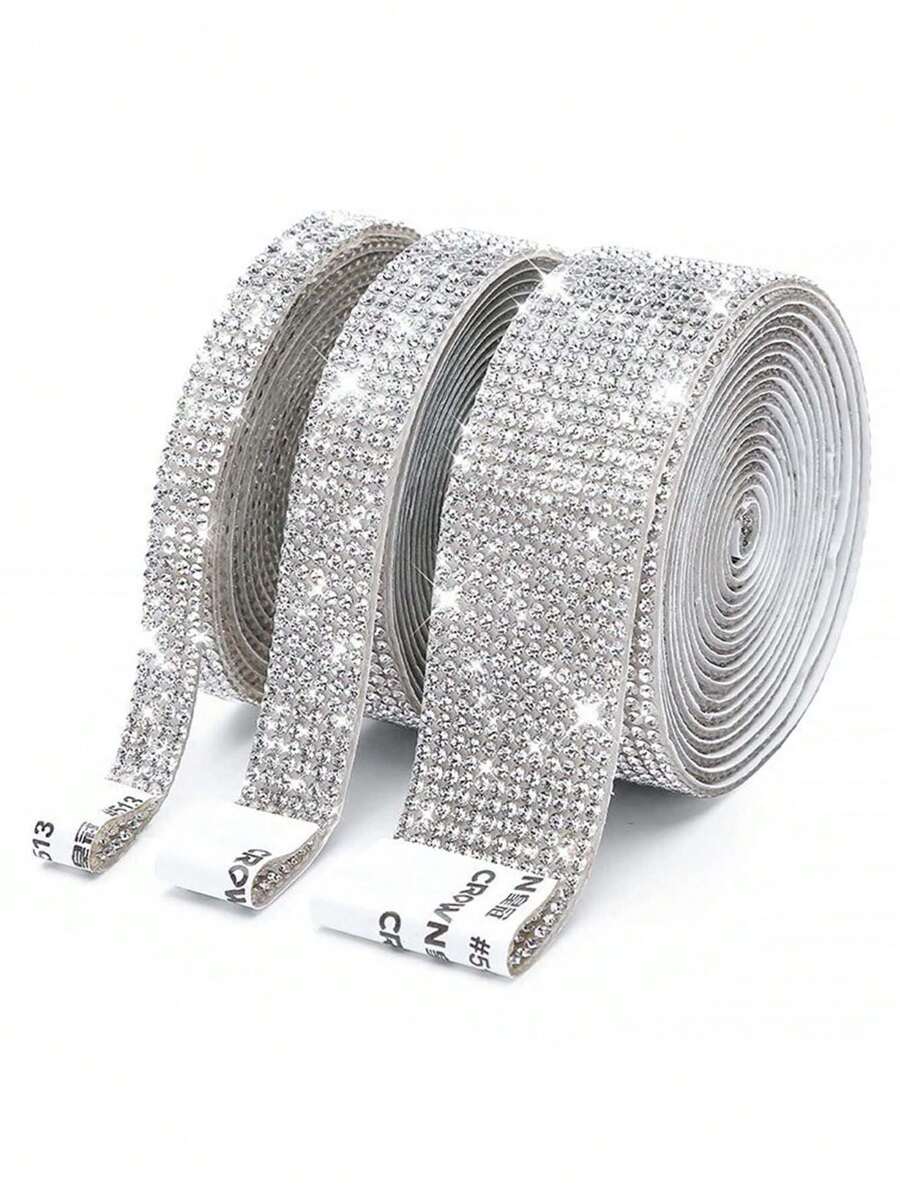 1pc 3Rolls Self-Adhesive Crystal Rhinestone Diamond Ribbon DIY Decoration Sticker With 2 Mm Rhinestones For DIY Event Car.Cross-Border Explosive Rhinestone Strips Self-Adhesive Rhinestone Paste Hot Melt Adhesive Mesh Diamond Tape DIY Ribbon Strips Clothing Accessories Hot Diamond Tape - Multicolor - View 1