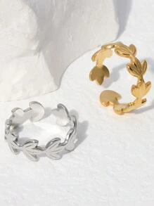 1入18k金銀三葉穿芒鈦鋼戒指，可調節開口設計，適用於求婚，潮流風格 - 三葉草形戒指 - 查看 6