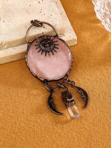 1 pieza Colgante hecho a mano con baño de cobre antiguo, estilo vintage, de cuarzo rosa natural, amatista y disco circular de Dongling verde, para mujeres, regalo de fiesta (la profundidad del color aleatorio, las grietas ligeras y arenosas pertenecen al fenómeno natural, no a daños) - redondo - Ver 12