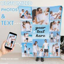 1pc Custom Blanket With 10 Photos And Any Text, Collage Blanket, Best Friend Photo Blanket, Couples Blanket, Family Blanket, Best Friend Blanket, Dog Photo Blanket, Personzlied Flannel Blanket Using Your Own Photos Of Family, Friends, Kids, Pet, Customized Photo Gifts For Wedding Anniversary Birthday Christmas Valentines Father's Day Mother's Day, Unique Gifts For Daughter Son Sisters Friends Mom Dad Her Him, Suitable For Bedroom Bed, Sofa, Office, Outdoor Camping Travel, Cozy Blanket For Cuddling, Picnics And Relaxing Moments Or Daily Use - Multicolor - View 1
