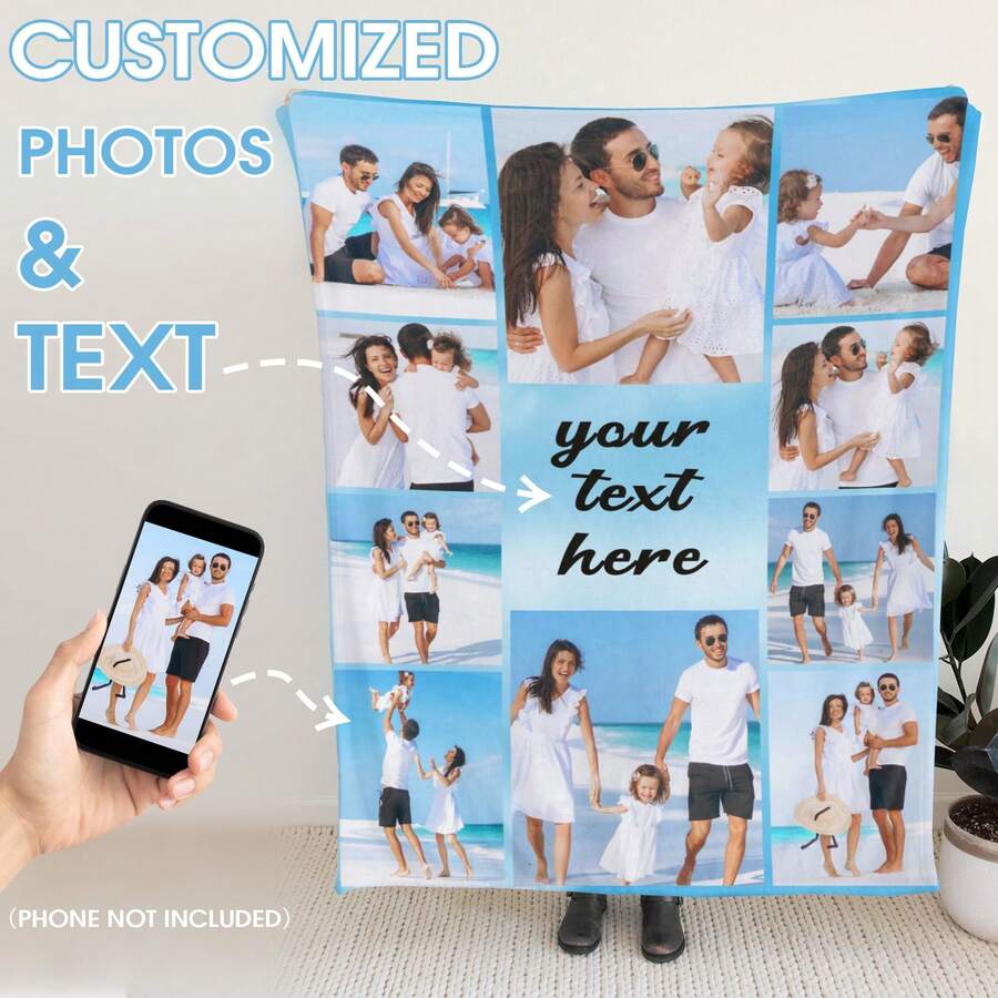 1pc Custom Blanket With 10 Photos And Any Text, Collage Blanket, Best Friend Photo Blanket, Couples Blanket, Family Blanket, Best Friend Blanket, Dog Photo Blanket, Personzlied Flannel Blanket Using Your Own Photos Of Family, Friends, Kids, Pet, Customized Photo Gifts For Wedding Anniversary Birthday Christmas Valentines Father's Day Mother's Day, Unique Gifts For Daughter Son Sisters Friends Mom Dad Her Him, Suitable For Bedroom Bed, Sofa, Office, Outdoor Camping Travel, Cozy Blanket For Cuddling, Picnics And Relaxing Moments Or Daily Use - Multicolor - View 1