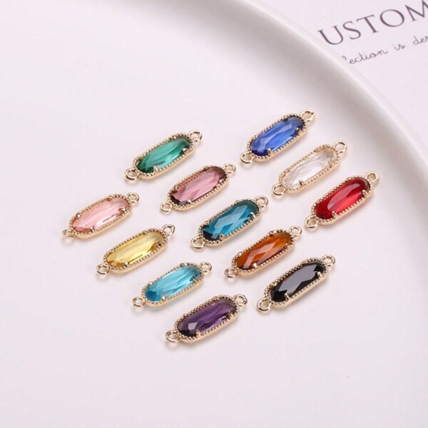 5 قطع من موصلات حلقية ذات ثنين للاقراط، الأساور, والأعناق، مطلية بالذهب، مصنوعة من النحاس محاطة بالزجاج المربع للحرف اليدوية