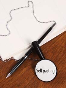 1pc High-End Black Business Signing Pen With Desk Attachment, Suitable For Office, Bank, And Other Formal Settings. Comes With Adhesive Strip And Retractable Cord To Prevent Loss. Back To School