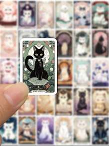 78pcs Cute Cat Tarot Cards Cartoon Stickers Creative Laptop, Phone Case, IPad, Water Cup Waterproof Self-Adhesive Sticker,Stationery Cat,Bookish Merch,Kawaii Cat - Multicolor - View 4
