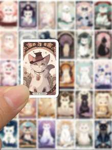 78pcs Cute Cat Tarot Cards Cartoon Stickers Creative Laptop, Phone Case, IPad, Water Cup Waterproof Self-Adhesive Sticker,Stationery Cat,Bookish Merch,Kawaii Cat - Multicolor - View 5
