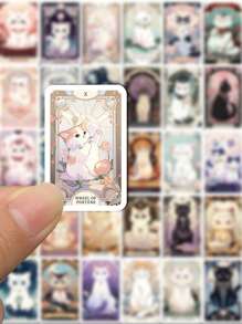 78pcs Cute Cat Tarot Cards Cartoon Stickers Creative Laptop, Phone Case, IPad, Water Cup Waterproof Self-Adhesive Sticker,Stationery Cat,Bookish Merch,Kawaii Cat - Multicolor - View 7