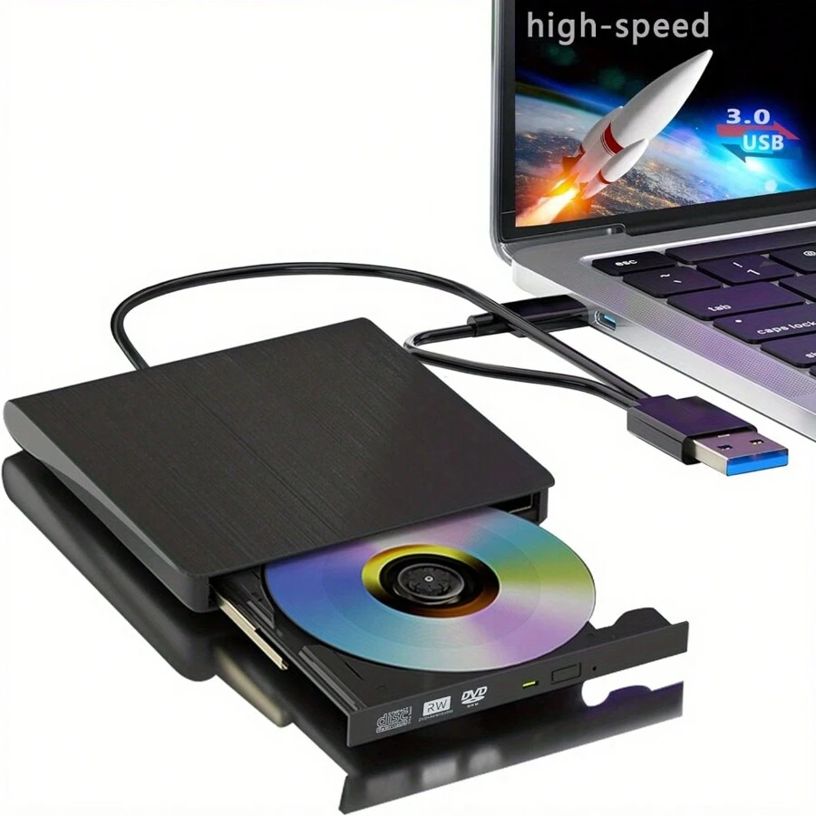 External CD/DVD Drive For Laptop USB 3.0 Portable RW Drive/DVD Player For Laptop CD ROM Burner Compatible With Laptop Desktop PC Windows Linux - màu đen - Xem 1