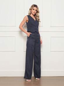 Women Two-Piece Outfits - 藍白色 - 查看 4