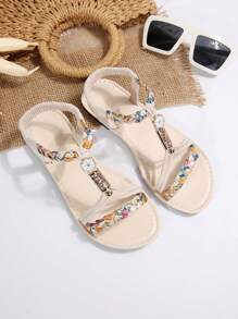 Sandalias estilo vintage con cuentas para mujer, chanclas planas trenzadas para uso casual y al aire libre, regalo de San Valentín