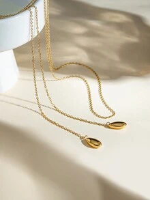 1pc Fashionable Ocean Series Women's Stainless Steel Gold Long Necklace Shell Pendant Decor Jewelry