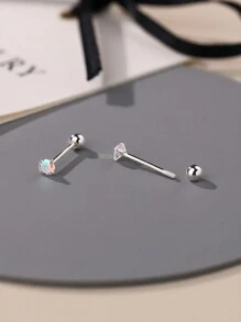 1 Pair Of Minimalist And Luxurious S999 Sterling Silver Iridescent Cubic Zirconia Earrings With Threaded Women's Exquisite Creative Earrings Suitable For Daily Ear Care Wear