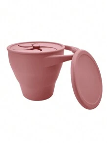 1 pieza Vaso plegable para bocadillos de silicona a prueba de fugas para niños con bolsa, adecuado para frutas y frutas secas, portátil para uso en exteriores - Rosa - Ver 3