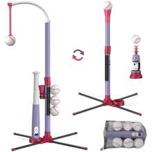 3 In 1 T Ball Set - Adjustable Height, Hanging Tee Ball Set With Automatic Pitching Machine/6 Balls/Retractable Bat, T Ball Stand Suit For Outdoor, Sport Toys Gifts For Kids Girls Age 3+ - Purple - View 2