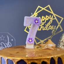 创意 0-9 数字和字母生日蜡烛，手工 DIY 蛋糕装饰，适合节日主题派对，紫色手绘蜡烛，适合庆祝生日、女孩、圣诞节 - 淡紫色 - 查看 1