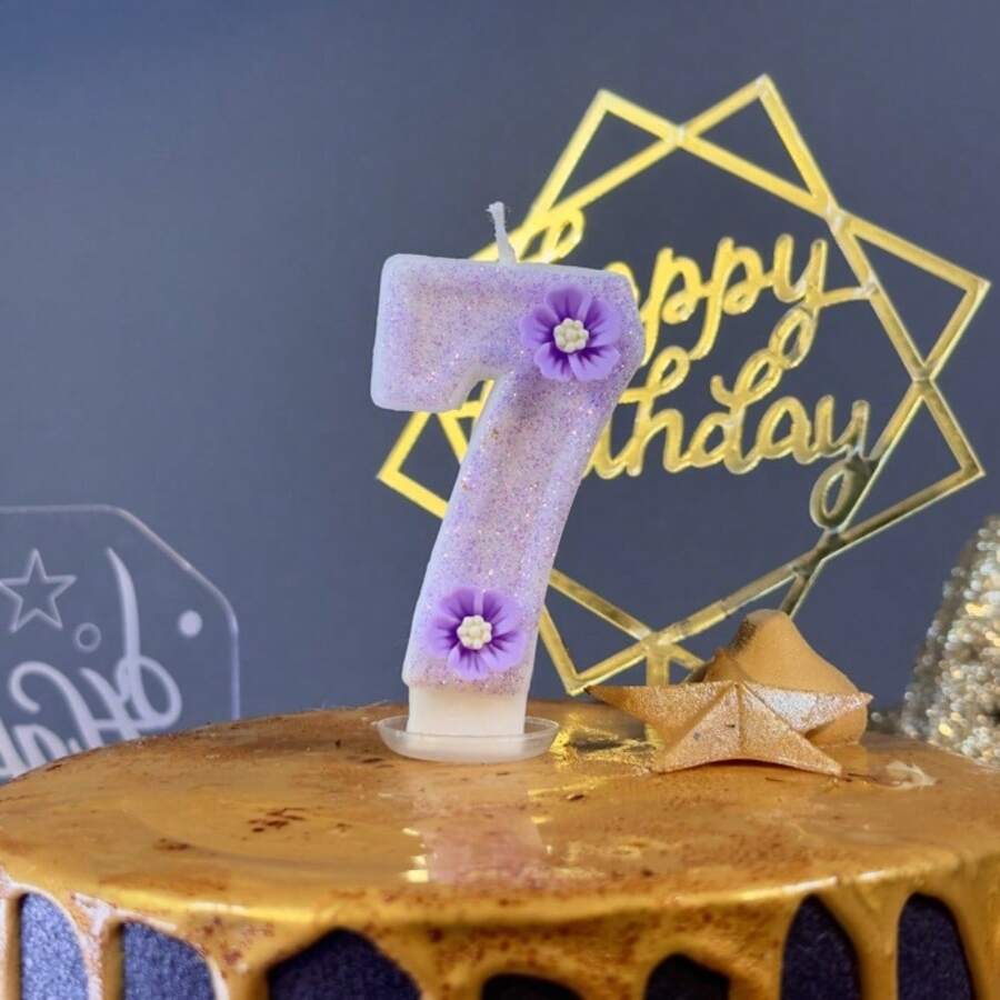 创意 0-9 数字和字母生日蜡烛，手工 DIY 蛋糕装饰，适合节日主题派对，紫色手绘蜡烛，适合庆祝生日、女孩、圣诞节 - 淡紫色 - 查看 1