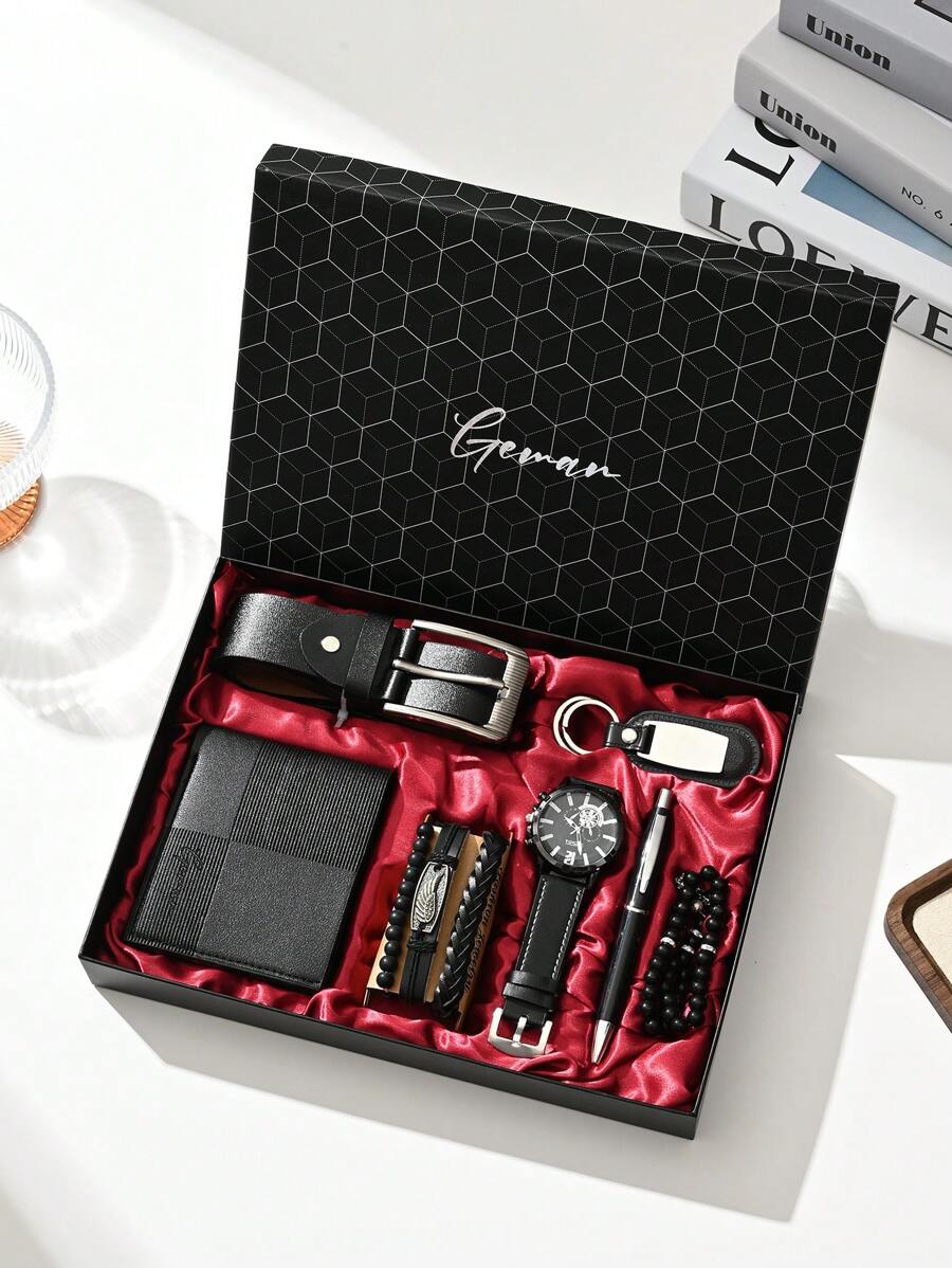 7pcs Men's Watch Gift Set, Ideal For Boyfriend, Father's Day, Dad's Birthday, Wedding Anniversary, Valentine's Day, Husband, Teacher's Day, Graduation, And Students' Back-To-School Gift