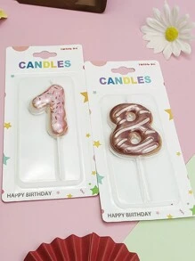 1pc Creative Donut Shaped Cake Candle, Chocolate Colored Cake Candle With Numbers 0-9, Suitable For Decorating Cakes At Parties,Christmas - Multicolor - View 5