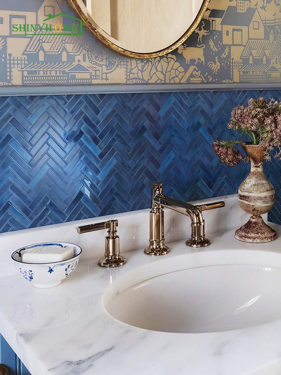 shiny home 10pcs Herringbone 3D Self-Adhesive Wall Tile, Heat Resistant Peelable Kitchen Backsplash, Waterproof Bathroom Wall Tile Sticker, RV Convenient Wall Tile, Home Decor