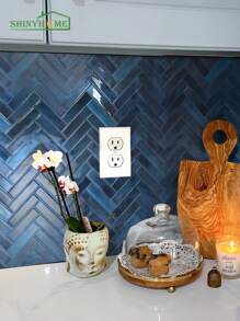 shiny home 10pcs Herringbone 3D Self-Adhesive Wall Tile, Heat Resistant Peelable Kitchen Backsplash, Waterproof Bathroom Wall Tile Sticker, RV Convenient Wall Tile, Home Decor - Multicolor - View 6