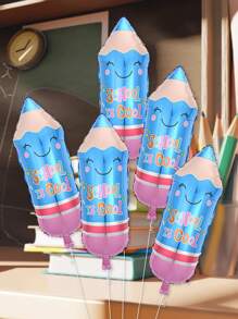 5入組卡通鉛筆造型鋁箔氣球，返校派對裝飾必備 - 彩色 - 查看 5