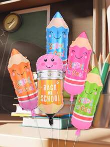 5入組卡通鉛筆造型鋁箔氣球，返校派對裝飾必備 - 彩色 - 查看 1