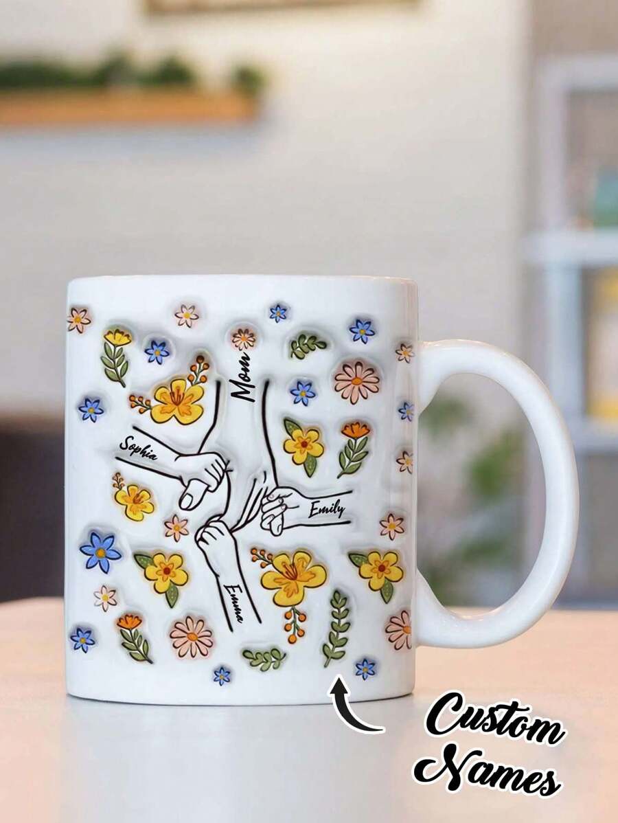 1pc Custom Name Mug For Mother's Day, Personalized Name Coffee Mug, Personalized Flower Mug, Personalized Text Anniversary Mug, Housewarming Gifts, Valentine's Gift, Anniversary Gift, Mother's Day Gift Home, Garden, Office, For Anniversaries, For Valentine's Day, For Mother's Day, For Birthdays, For Father's Day, For Graduation, For Weddings, For Housewarming,Home Refresh,Xmas Decoration,High-Quality ,Forever Love - Style 1 - View 1