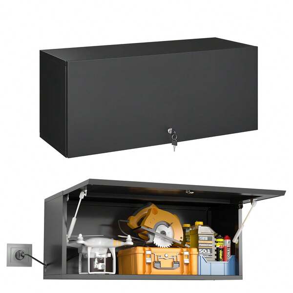Polup Metal Garage Storage Cabinet, Small Wall-Mounted Locking Cabinet, Hanging Garage Cabinets, Medicine Cabinet, Lockable Steel Utility Cabinets, Floating Garage Tool Cabinet, 14" H - Assembly Required