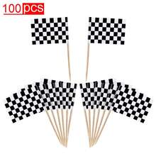 100pcs Grid Race Checkered Flags Picks, Disposable Cupcake Decoration Picks, Mini Fruit Toothpick Flags, Party Dessert Table Decor, Dinner Flag Car Racing Party Supplies - Checkerboard Signs 100PCS - View 2