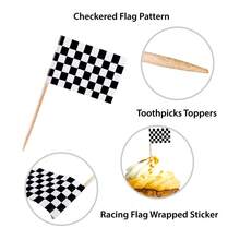 100pcs Grid Race Checkered Flags Picks, Disposable Cupcake Decoration Picks, Mini Fruit Toothpick Flags, Party Dessert Table Decor, Dinner Flag Car Racing Party Supplies - Checkerboard Signs 100PCS - View 7