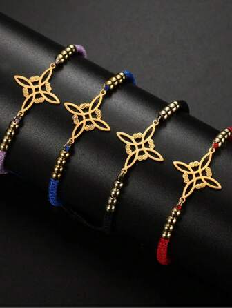 1入不鏽鋼巫女結吊墜可調節手鍊，復古幸運護身符首飾禮物女性適用