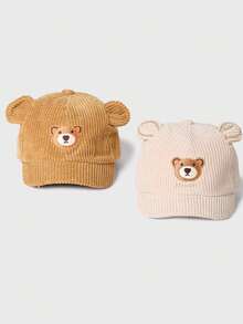 1pc Baby Corduroy Baseball Cap, Embroidered With Cute Cartoon Bear, Baseball Cap For Children Suitable For Daily Use In Autumn And Winter - 1PC - View 2