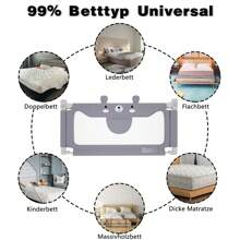 LILIIN Baby Bed Rail Fall Protection Bear Pattern Railing With Height Adjustable Children's Bed Rail Gray Portable Bed Guard Rail 150cm / 180cm / 200cm