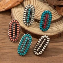 European And American Bohemian Style Vintage Long Zinc Alloy Turquoise Ring For Women, Suitable For Daily And Party Wear. - Long - View 11