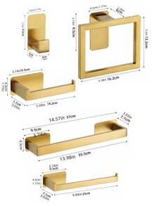 Stainless Steel Bathroom Hanging Accessory, Thick Towel Bar With Towel Ring, No-Drilling Coat Hook, Tissue Holder, Bathroom Storage Rack, 1 Piece. - Gold - View 2