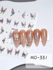 3入組壓克力雕刻蝴蝶美甲貼紙，全息仙女自粘貼紙，春季箔紙包裝，閃光金色輕盈蝴蝶高品質指甲貼紙 美甲貼紙設計 美甲工具 - 彩色 - 查看 3