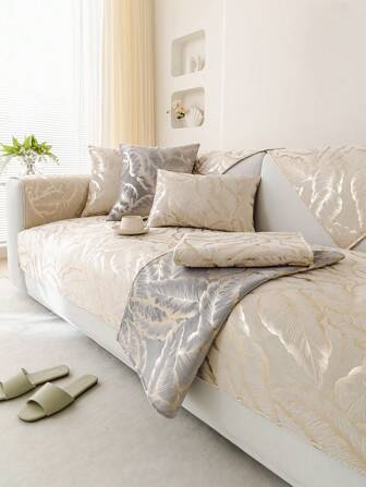 1pc Chenille Jacquard Sofa Cushion Cover, Gold Stamped, For 1/2/3/4 Seater Sofa, With Armrest And Backrest, All Seasons