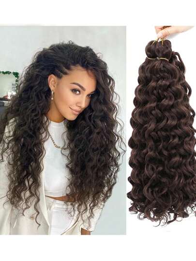 18/24 Inch 1 Pack Ocean Wave Crochet Wave Wigs, Deep Brown Hawaiian Curly Braided Wigs, Goddess Braid Crochet Wigs (18/24 Inch, #4)