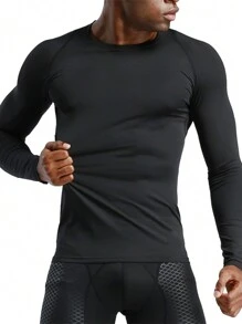 Camiseta de manga larga de surf transpirable de color sólido para hombre, camiseta deportiva ligera y de secado rápido, camiseta de playa informal y moderna, muy elástica, suave y cómoda, adecuada para ciclismo, tenis, fitness, surf, correr, actividades al aire libre viajar. - Negro - Ver 3