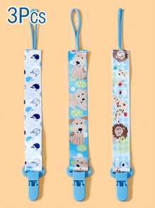 3pcs/Set 2-Sided Floral Pacifier Clips, Baby Teething Toy Holder Leash, Random Pattern - Blue - View 2