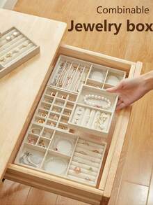 High-End Velvet Jewelry Storage Box, Elegant Compartment Tray For Necklaces, Earrings, Rings, Vanity Drawer Organizer - Multicolor - View 12