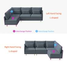 91'' Modular L-Shaped Corner Sofa With Movable Chaise Facing Left/Right,  Linen Sectional Couch For Livng Room - 灰色 - 查看 3